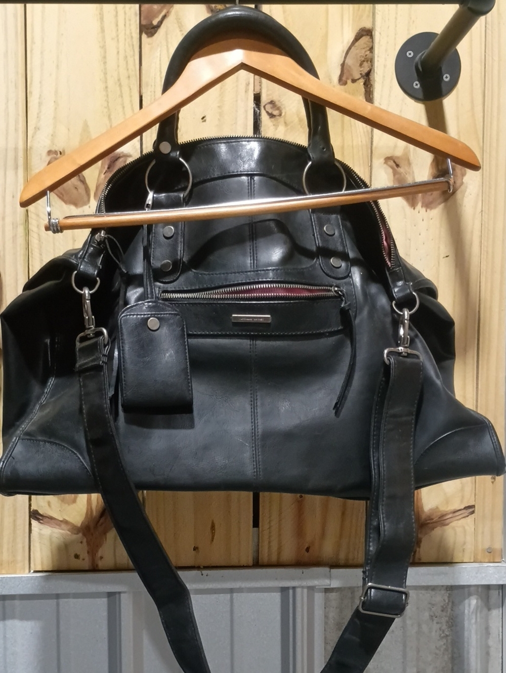 Victoria's Secret Black Leather Shoulder Bag with Removable Strap